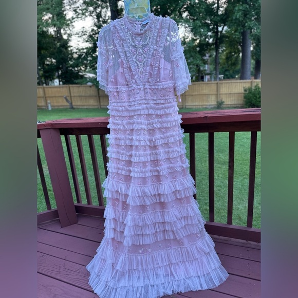 NWT! $798 Mac Duggal High-Neck Ruffle Tiered Floral Gown Romantic Elegant SZ 12 - Picture 11 of 12